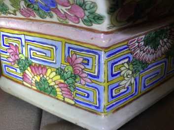 A large Chinese hexagonal famille rose vase, 19th C.